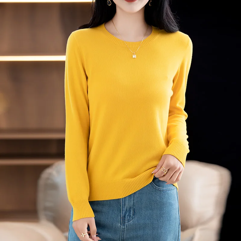 

Spring/Autumn 100% Cotton Women's Sweater Casual Solid Knitted pullover Round Neck Loose Tops Long Sleeve Jumper Pull Blouse