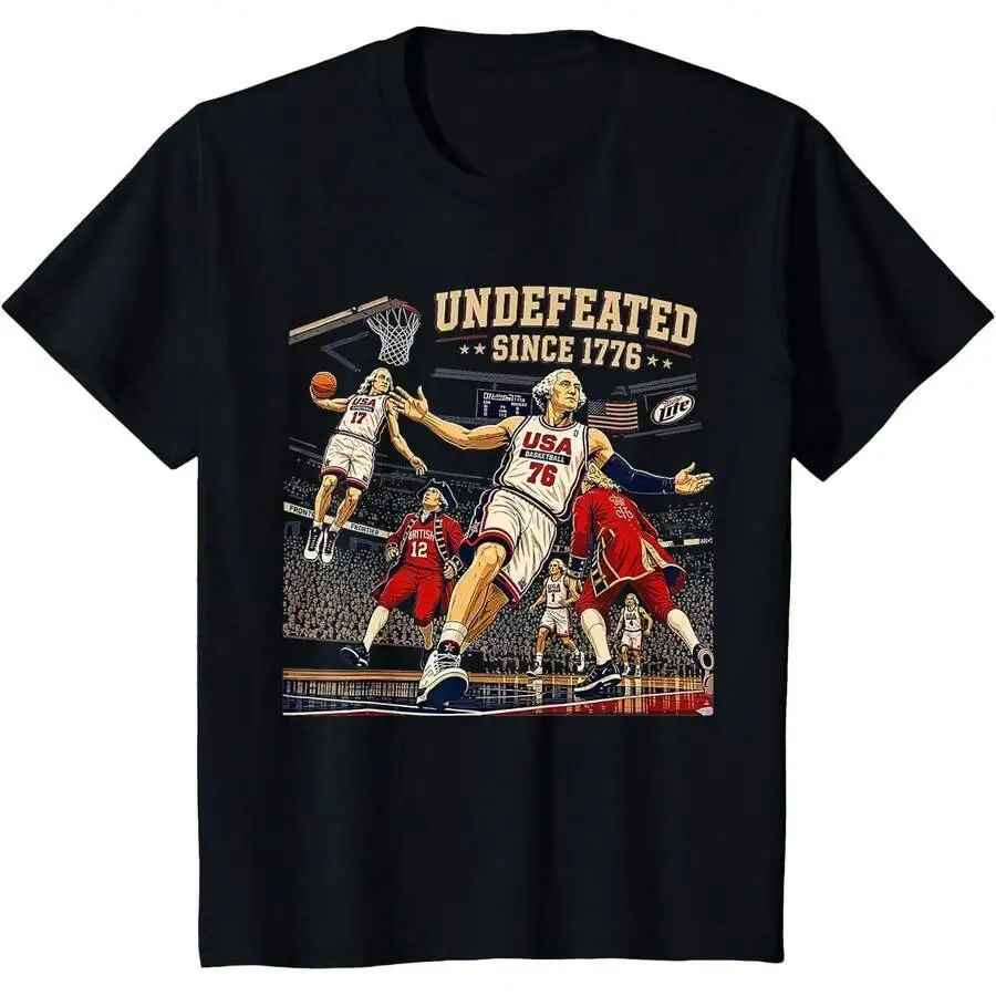George Washington Play Basketball USA Since 1776 T-Shirt 100% Cotton Trendy Y2K Short-Sleeve Tee – Soft, Quick-Drying, &