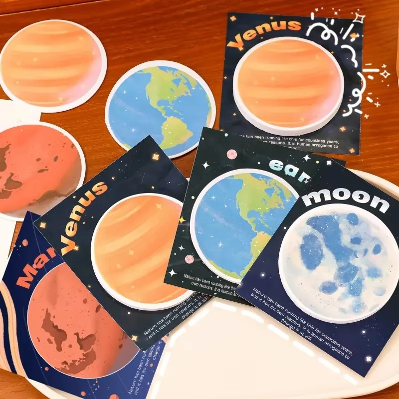 30 Sheets Per Book Planet Themed Sticky Notes Student Message Assistance Memo Recording Essential Stationery