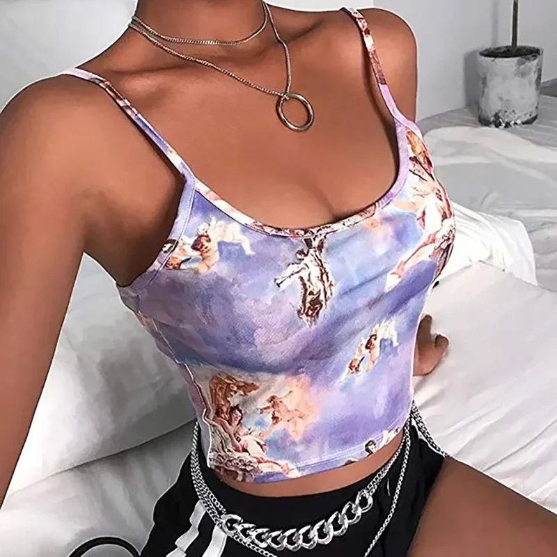 

Sexy Slim Sling Angel Print Summer Camisole Women's Sexy Streetwear Short Cropped Navel Bra Top