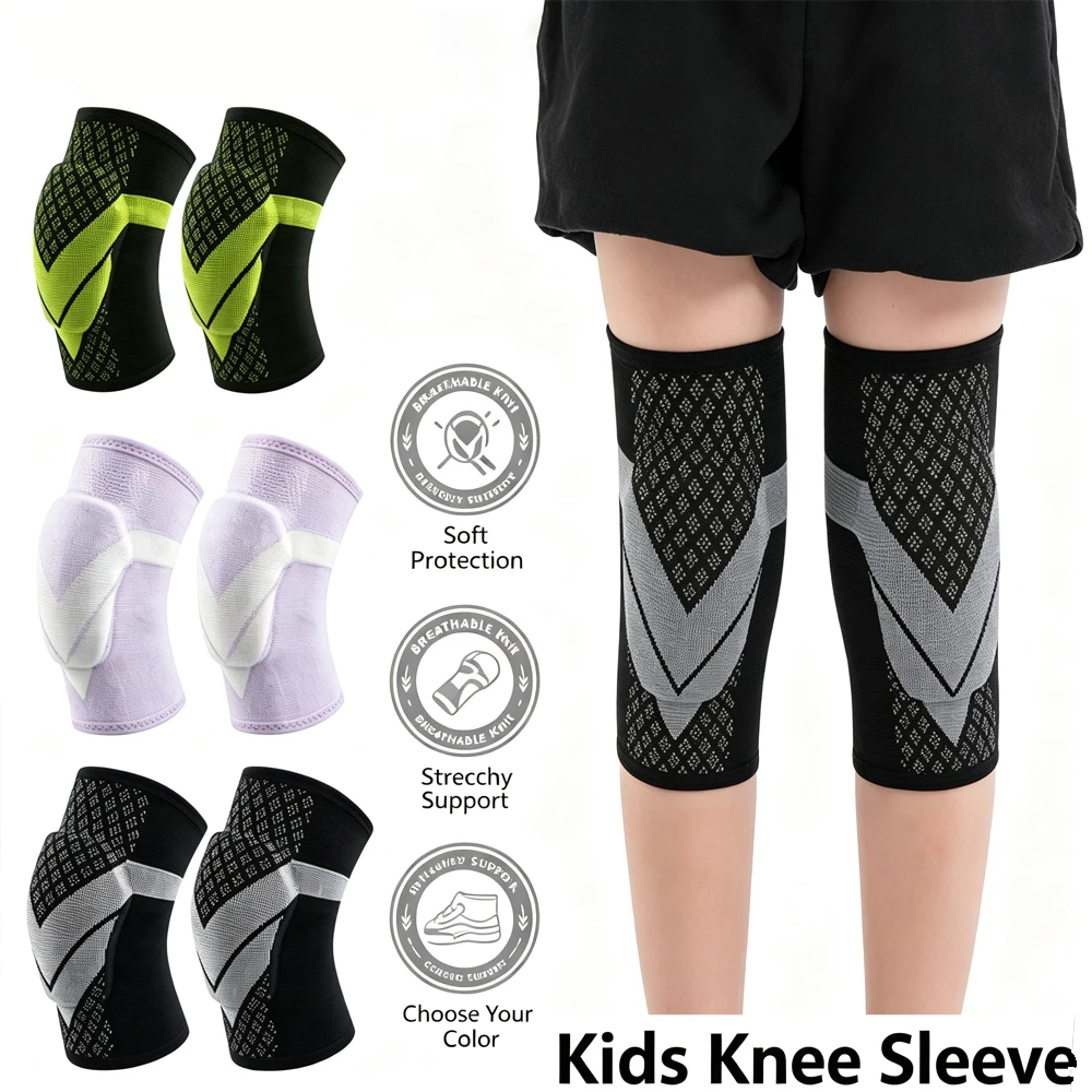2PCS Kids Knee Pads, Thick Soft Breathable Knee Brace, Non-Slip Support for Volleyball Dance Yoga, Protector for Girls Youth