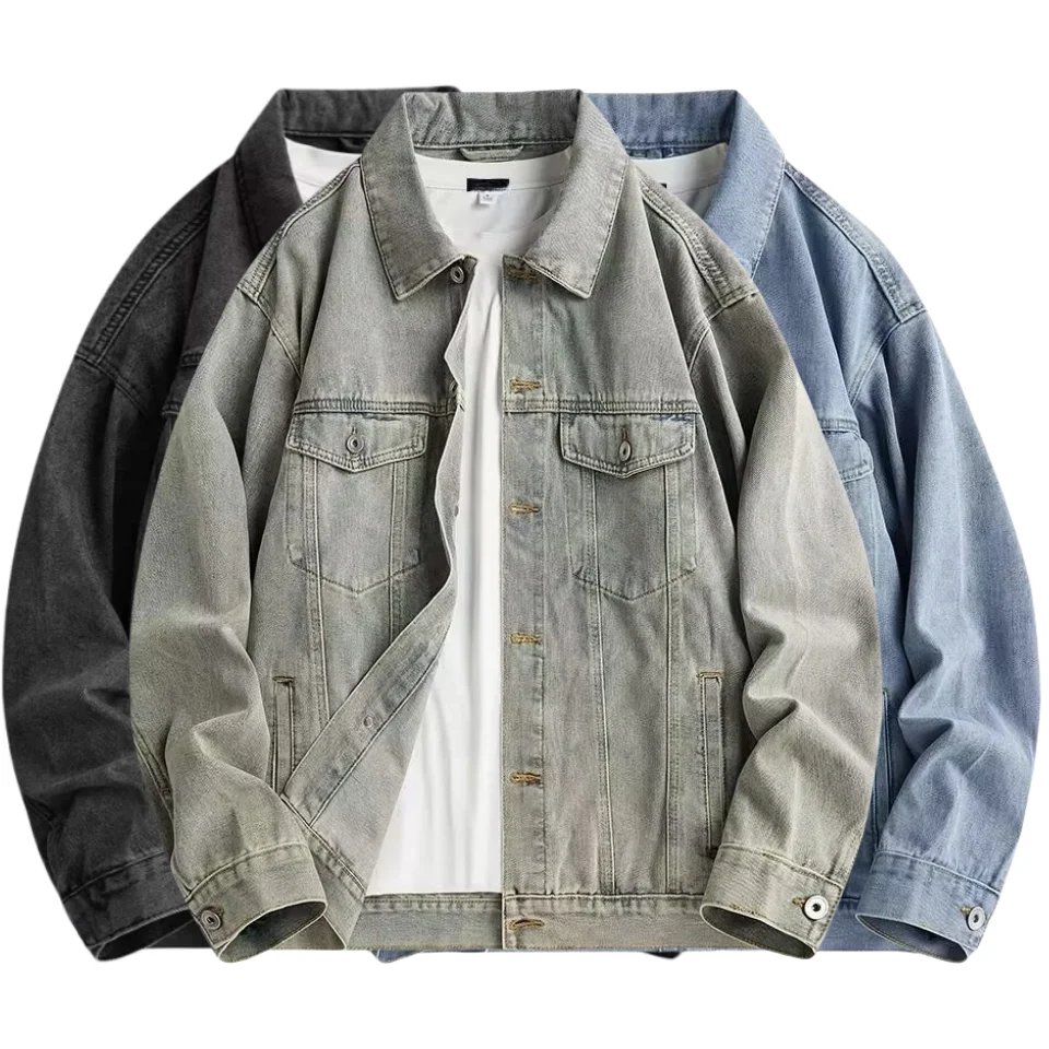 

Loose American Sle Men's Denim Jaet Spring Autumn Winter Casual Coat Windproof Long Sve Youth Faion Outerwear