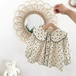 Blouse Long Sleeve Print Turn Down Collar New Fashion Casual Sweet Cute Lovely Beautiful Spring Autumn Children Kids for Girls