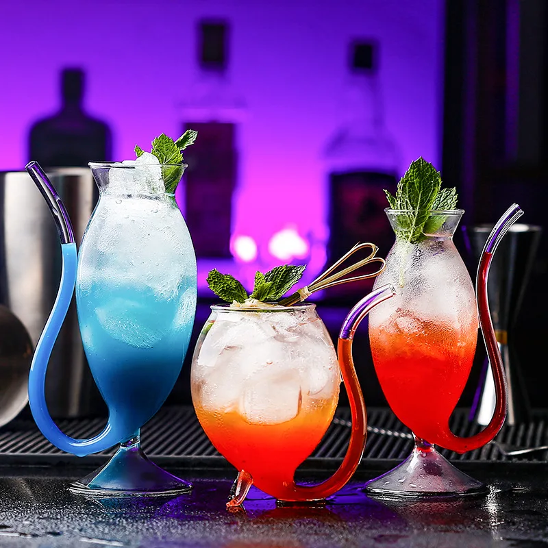 

200ml/300ml/340ml Transparent Creative Wine Glass Cocktail Glass Cup with Straw For Drinks Beer Clear Wine Glass Gift Bar Tool