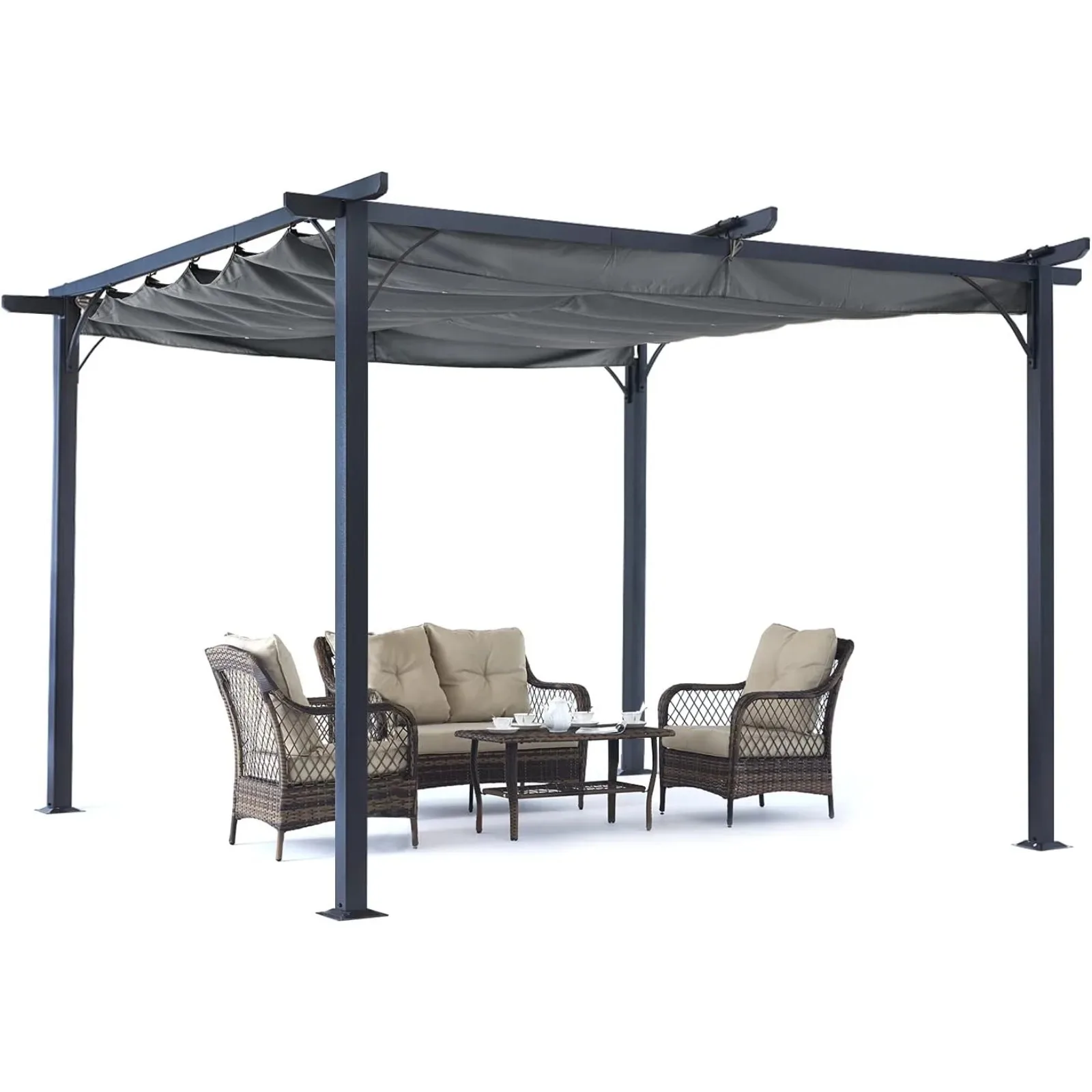 

US Patio Pergola 11x11 - Outdoor Sun Shade Canopy with Retractable Shade for Garden Porch Backyard (Dark Gray)