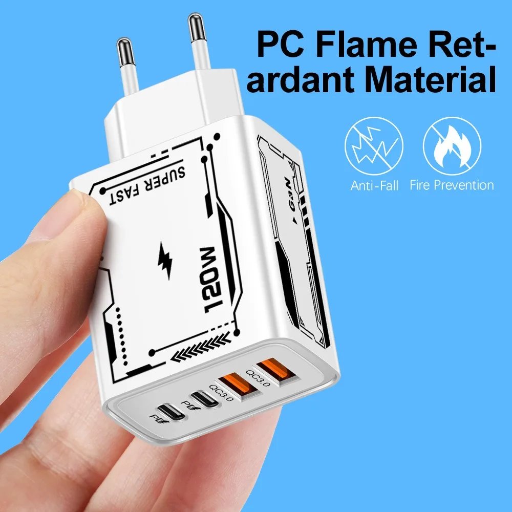 إجمالي 120 واط USB C شاحن Muti 4 منافذ نوع C PD الهاتف المحمول سريع شحن سريع الجدار محول آيفون 16 برو ماكس Xiaomi 14 15 #2