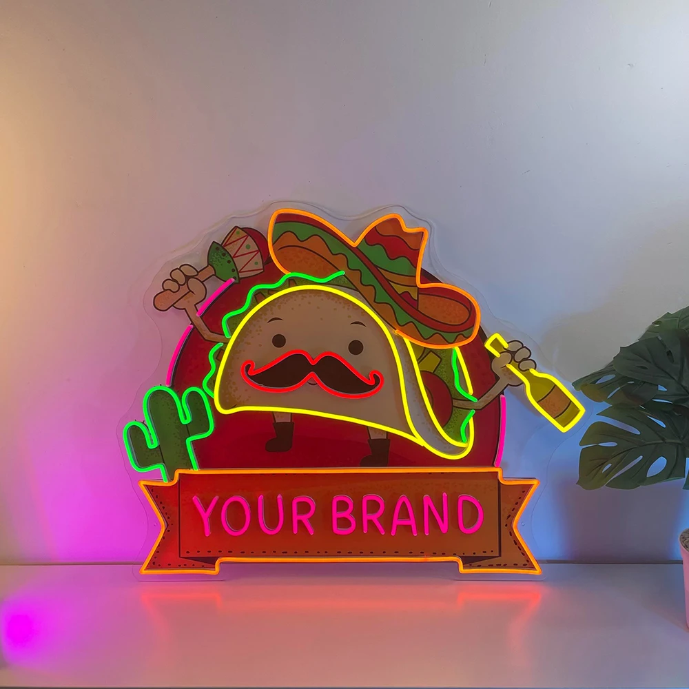 Mascot Tacos Neon Sign Light Personalized Restaurant Wall Art Neon Mexican Taco Food Shop Decor Kitchen Hanging Led Sign