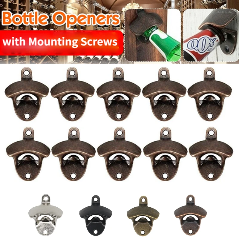 5pcs/10pcs Bottle Opener Wall Mounted Rustic Beer Opener Set Vintage with Mounting Screws for Kitchen Cafe Bars