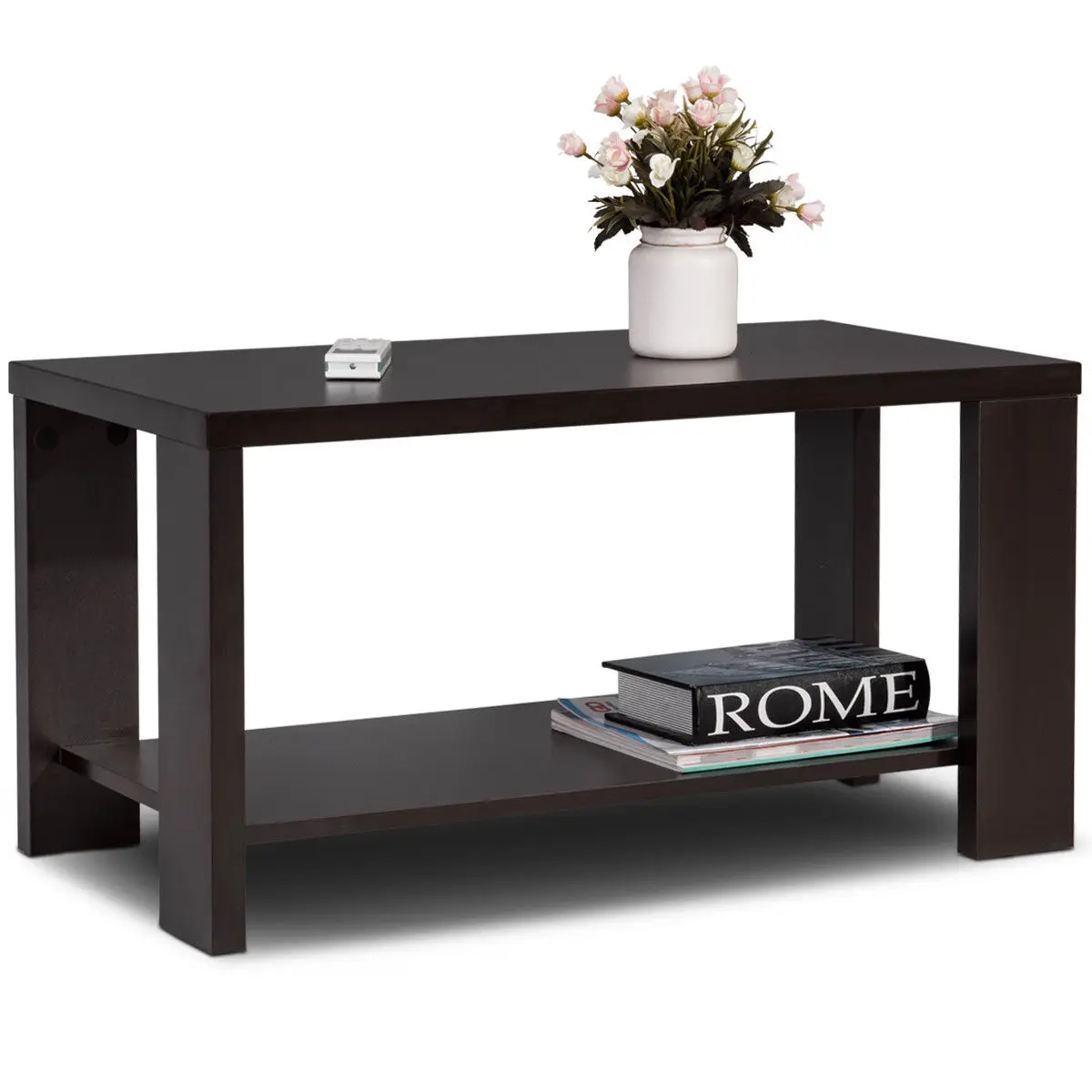 Giantex Coffee Table Rectangular Cocktail Table Wood Modern Living Room Furniture with Storage Shelf image 5