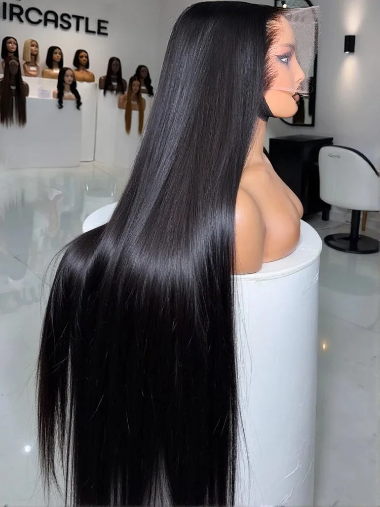 

40-дюймовые прямые парики из натуральных волос 13x4 13x6 HD, прозрачный кружевной фронтальный парик, плотность 200, 5x5, предварительно вырезанный бесклеевой прямой парик