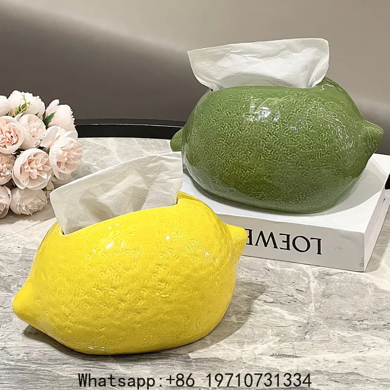 レモンティッシュボックス、リビングルームの高級感、ホームクリエイティブコーヒーテーブル、ペーパーボックス、セラミック