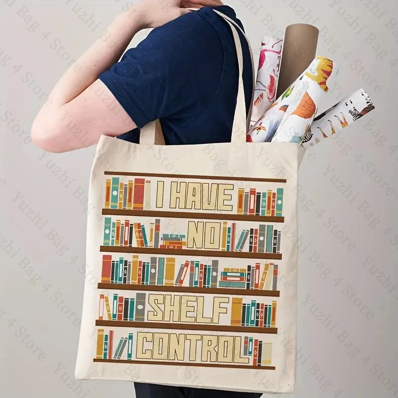 I Have No Shelf Control Pattern Tote Bag Gift for Books Lover Canvas Shoulder Bag Women's Reusable Shopping Bag Gift for Bookish