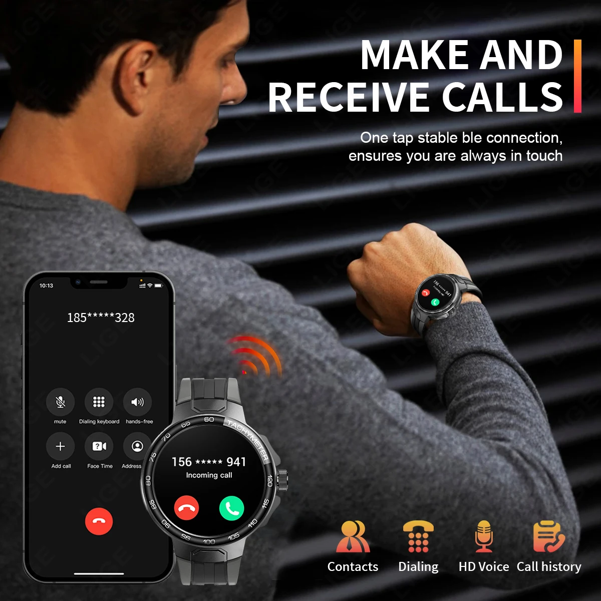 LIGE nowy inteligentny zegarek męski 2024 NFC inteligentne zegarki wiadomość przypomnienie wodoodporny zegarek sportowy Fitness połączenie Bluetooth muzyka męski Smartwatch