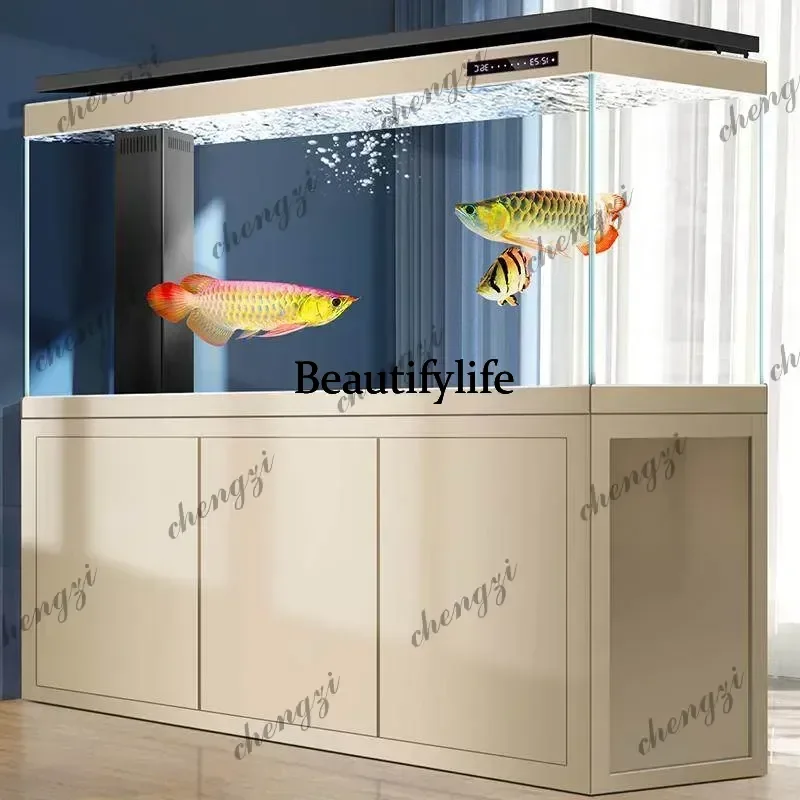 Fish tank living room large water-free bottom filter ultra-white aquarium entrance against the wall screen