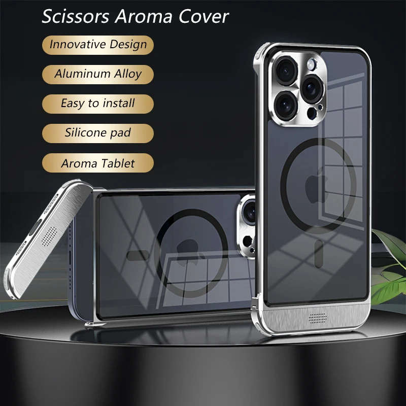 Innovative Design Aluminum Metal Aromatherapy Case For iPhone 15 13 14 12 Pro Plus Max MagSafe Wireless Charging Protect Cover