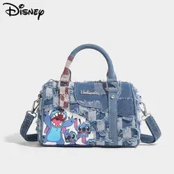 Disney Stitch Autumn Winter Cartoon Denim Handbag New Niche Splicing Crossbody Bag Korean Style Cute Sweet Y2k Girl Trendy Tote