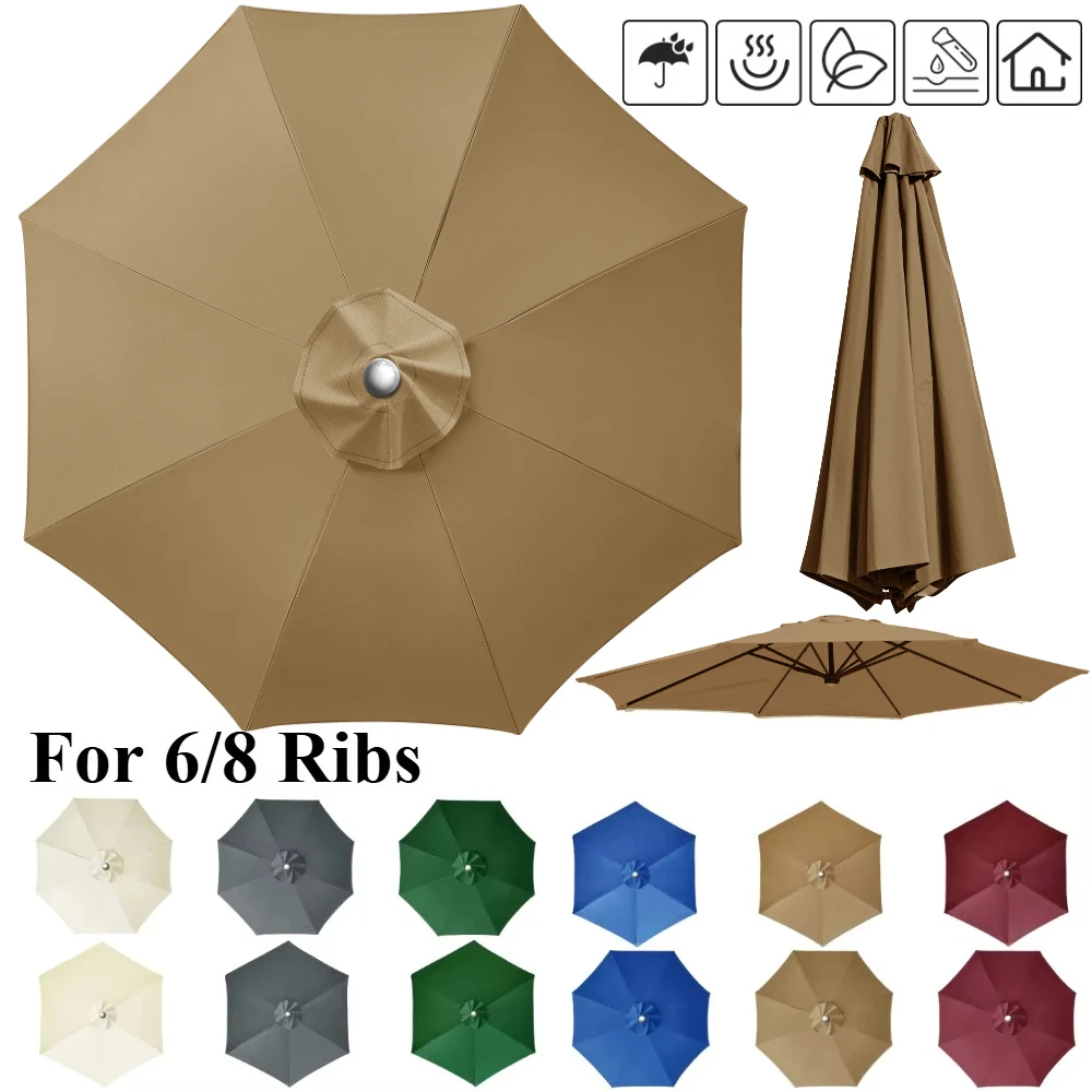Outdoor Patio Umbrella Replacement Canopy 6/8Ribs Replacement Top UV Protection Waterproof Umbrella Cover For Garden Backyard