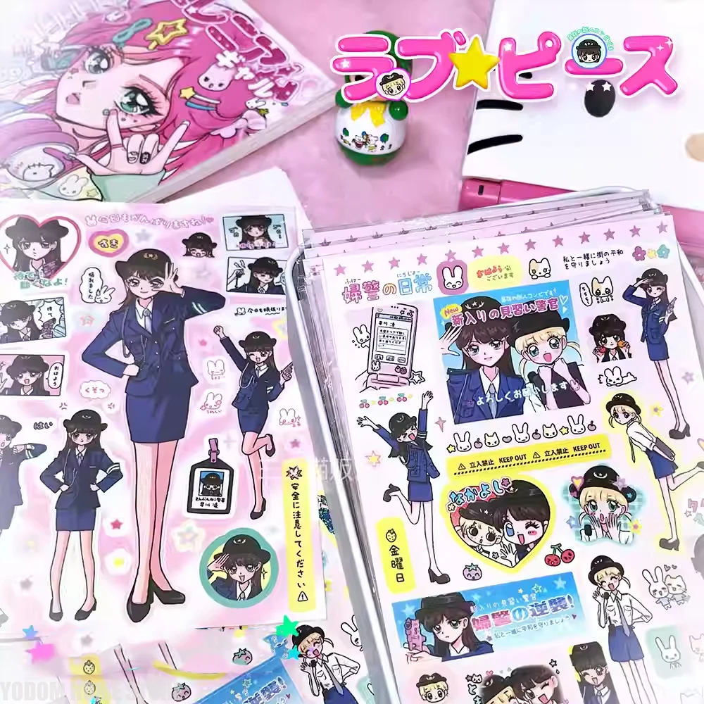 

Showa аниме женщина-полицейский Kawaii винтажные наклейки канцелярские принадлежности для скрапбукинга наклейки принадлежности для рукоделия эстетический материал подарок для девочек