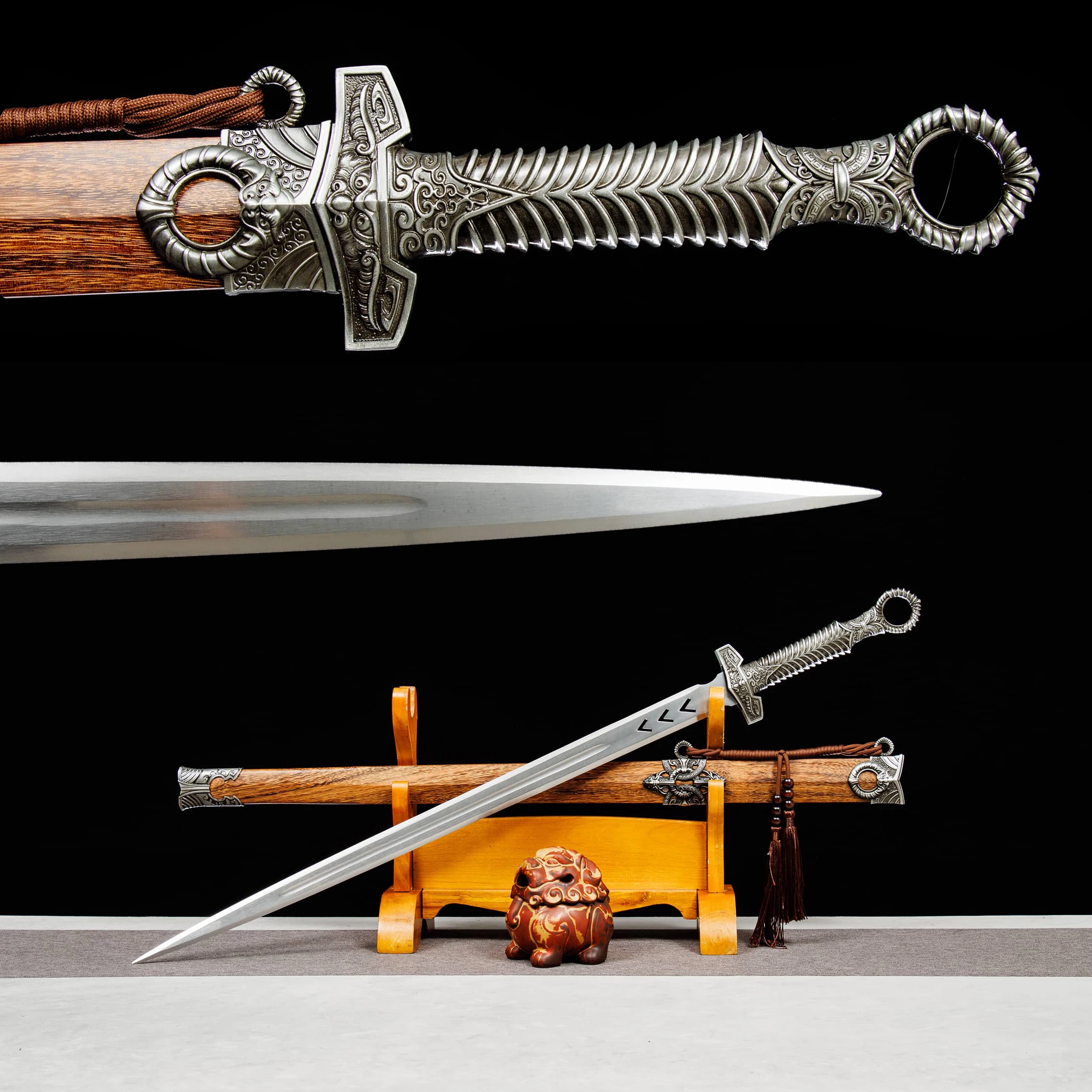 

101cm Medieval European knight sword cosplay carbon steel sharp Weapons katana full tang Shirasaya Wood Sheath