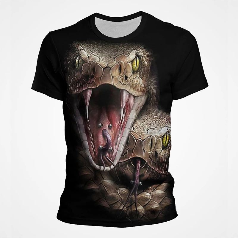 New Summer Snake Graphic Pop T Shirts For Men 3D Horror Animal Printed Tee Shirt Kid Fashion Cool Streetwear Clothes O-neck Tops