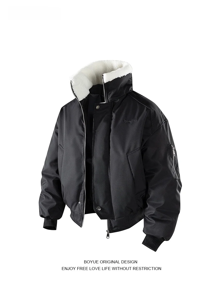 

Boyue воротник-стойка из овчины Flight Jaet Street Sle ветрозащитная теплая простая хлопковая одежда для мужчин и женщин рабочая одежда