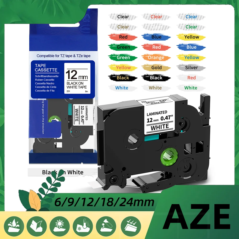 1Pc TZ Tape Compatible for Brother Label Cartridge 6mm/9mm/12mm/18mm TZe-211/221/231/241/251 Label Tape for P-Touch Label Maker