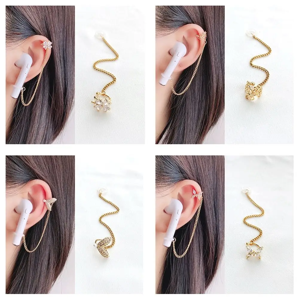 1Pair Stainless Steel Earphone Anti-Lost Ear Clip Chains Gold Bluetooth Earphone Earrings for AirPods Pro 2/AirPods 3 2 1