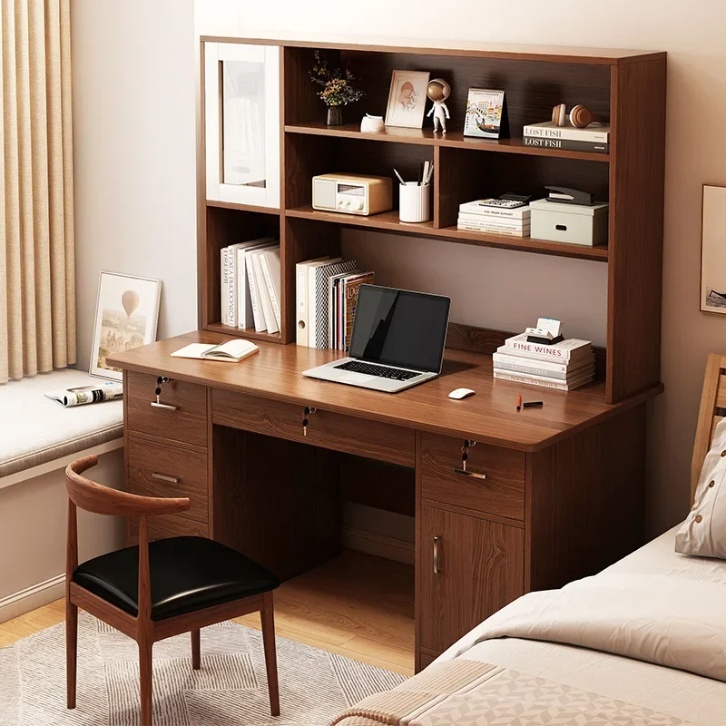 

Modern Height Computer Desk with Hutch, Office Desk with Bookshelf , Drawers and Storage Cabinet, Workstation for Office Home