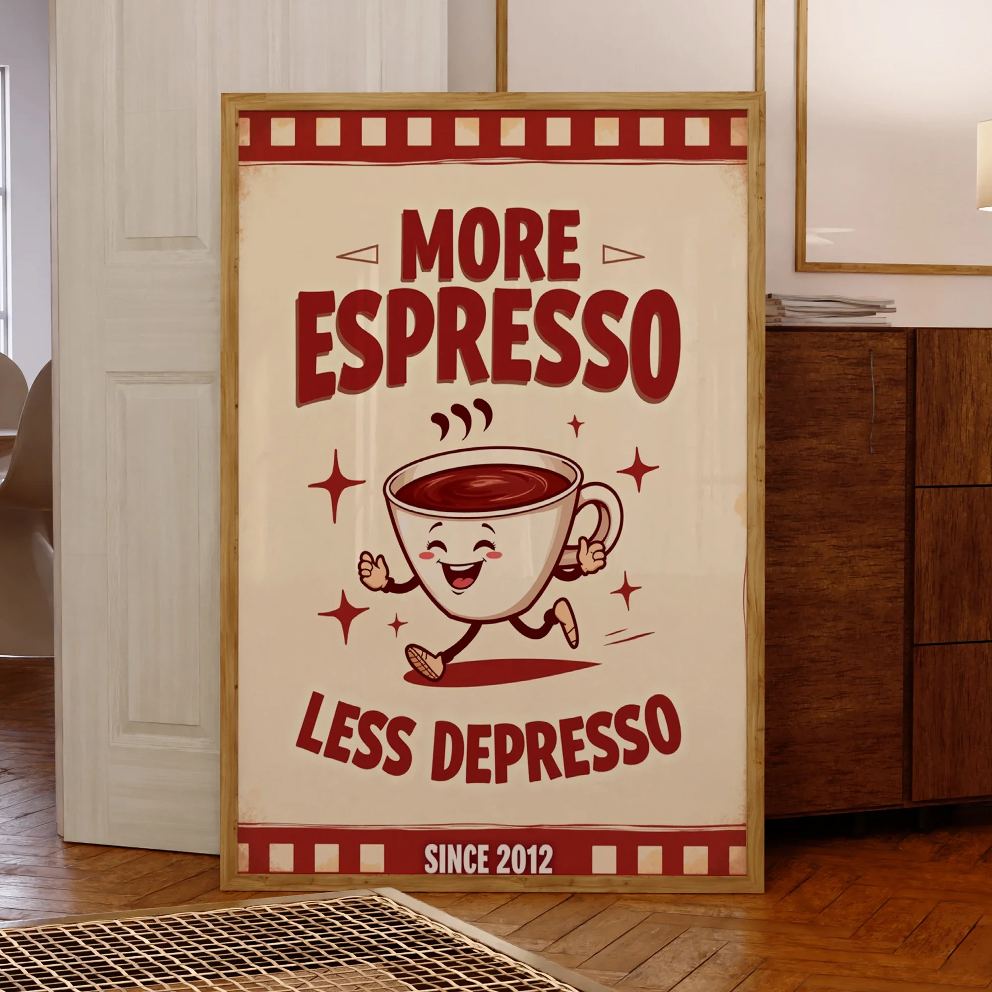 Minimalist More Espresso Less Depresso Quotes Red Wall Art Prints Canvas Painting Poster Picture For Living Room Home Decor