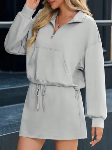 Fisoew Ensemble décontracté pour femme - Sweat-shirt court et mini jupe - Tenue de salon