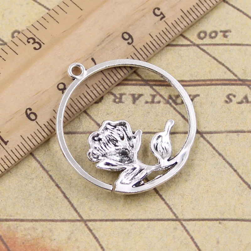 10pcs Charms Rose Flower 36x33mm Tibetan Silver Color Pendants Antique Jewelry Making DIY Handmade Craft