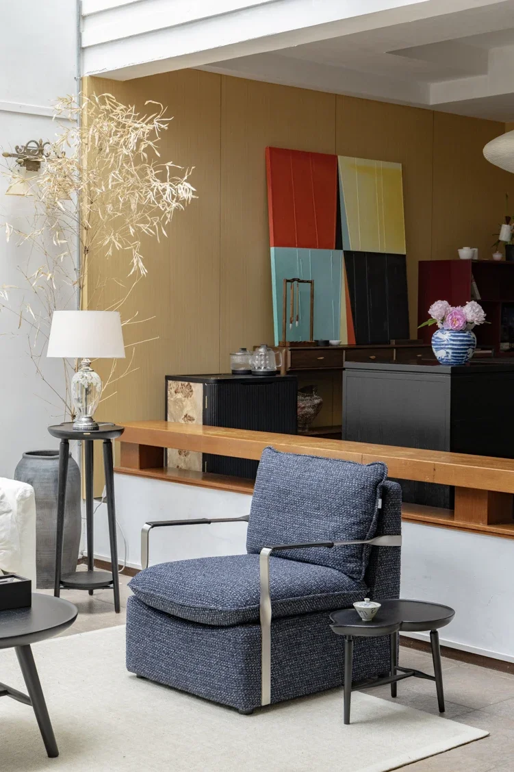 Wool tweed single sofa armrest master chair removable bag