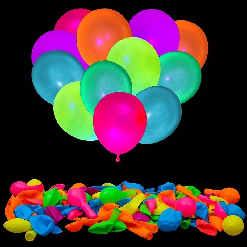 12pcs Neon Glow Balloons Reusable Glow in the Dark Baloon Neon Glow Party Balloon 6 Colors Fluorescent Birthday Party Decor Kids