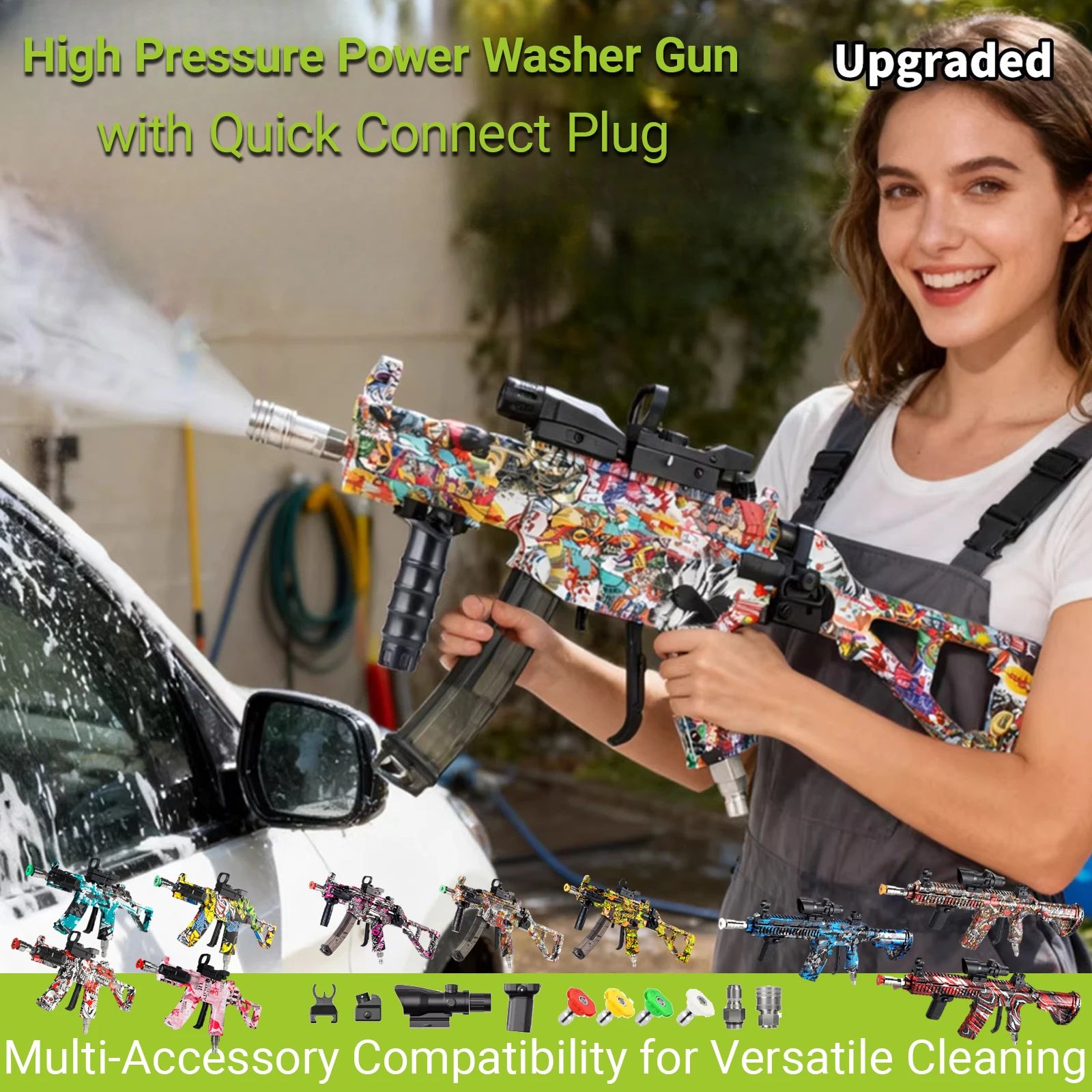

High Pressure Power Washer Gun for Car Wash Quick Connect Plug for Foam Cannon & Garden Hose, Professional Car Cleaning Tool