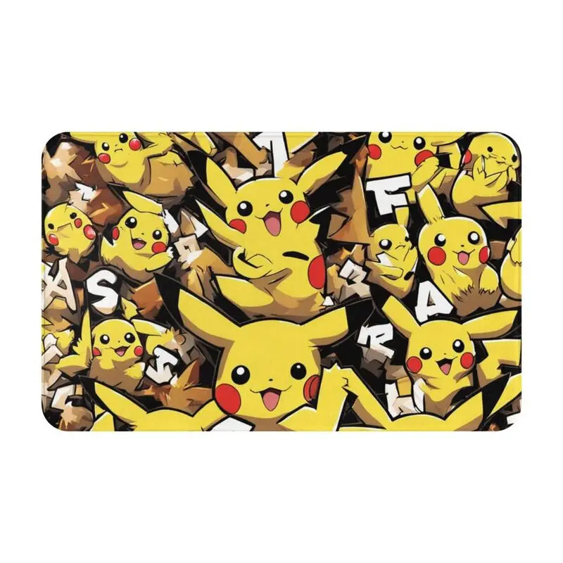 Custom Cartoon Animation Pokemon Pikachu Door Floor Bath Kitchen Mat Anti-Slip Indoor Doormat Bedroom Rug Carpet Footpad