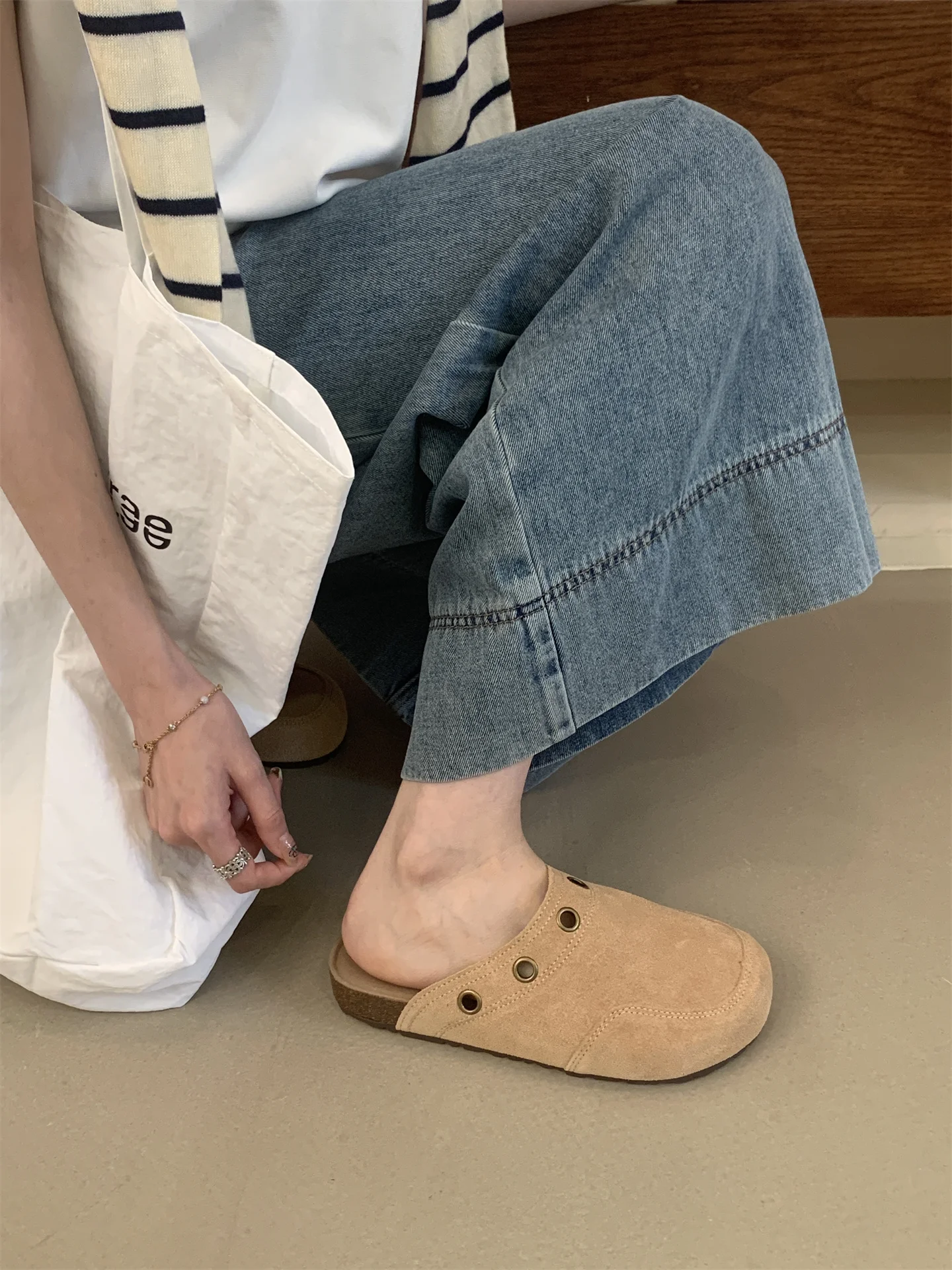 Suede Women's Clogs with Adjustable Strap Cork Footbed Leather Mules with Arch Support Unisex Outdoor Clogs Potato Shoes