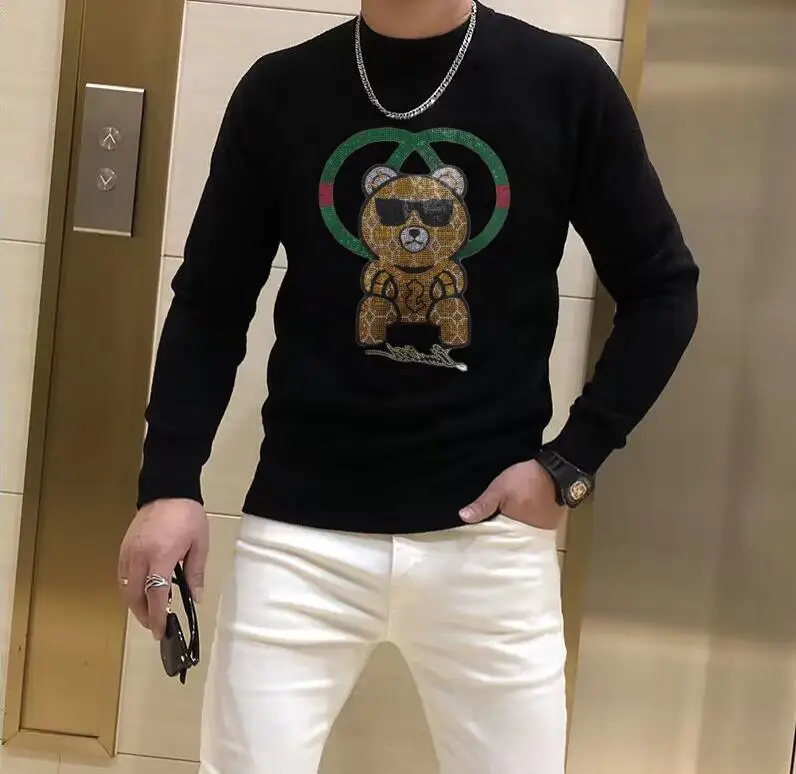 

Rhinestone sweaters Pullover slim fit Streetwear men 2024 new Top