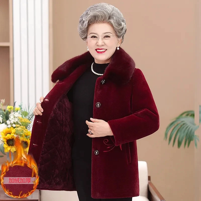 Grandma's Winter Jacket High End Fashion Imitation Mink Velvet Coat Middle Aged Mother Thick Woolen Outwear Elderly Women Parkas