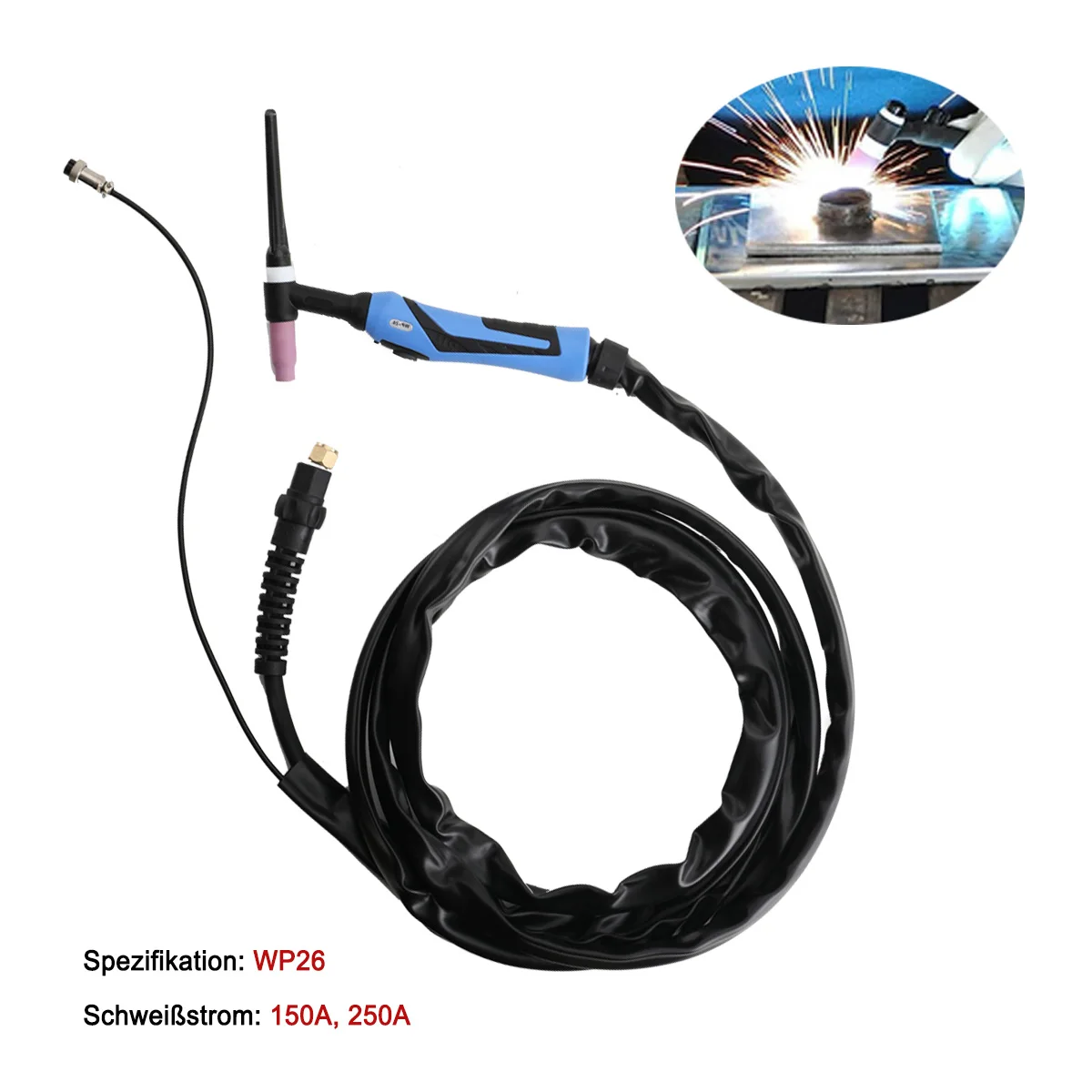 TIG-Schweißbrenner WP26 TIG-Pistole Argon-Schweißbrenner Luftgekühlter Brenner für 150A-250A TIG-Schweißmaschine mit 4 Meter TIG-Schlauch – Detail 10