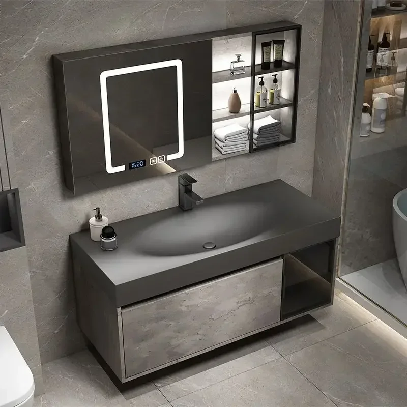 Modern Bathroom Cabinet Smart Mirror Cabinet Rock Integrated Washbasin Bathroom Vanity Cabinets with Sink Bathroom Furniture