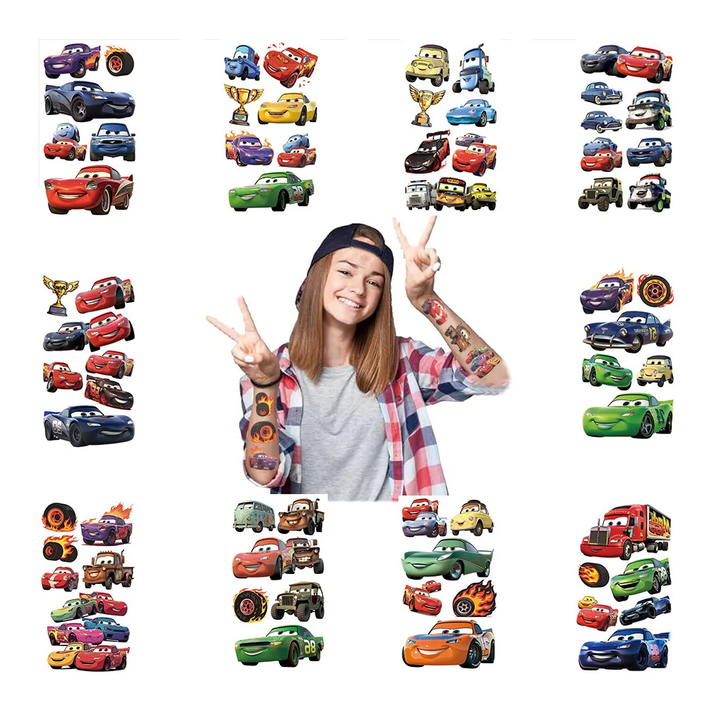 10pcs Cool Disney Anime Cars Tattoo Stickers Cartoon Lightning McQueen Waterproof Temporary Tattoos Decals Kids Party Decoration