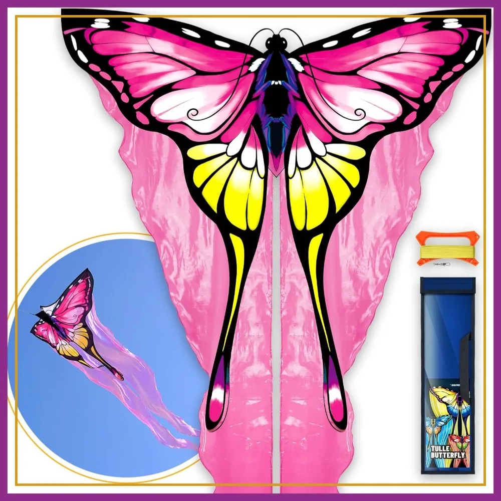 

SGftre Tulle Butterfly Pink Kite, Easy to Fly, Perfect for Beach Family Outdoor Activities, Adults & Kids, Includes Kite Thread