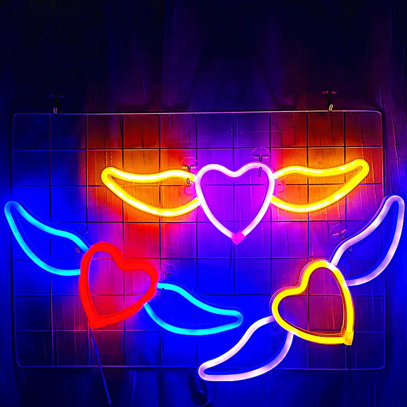 Sokka LED Neon Night Light Sign Wall Art Angel Wings Lamp Xmas Birthday Gift Wedding Party Wall Hanging Neon Lamp Home Decor