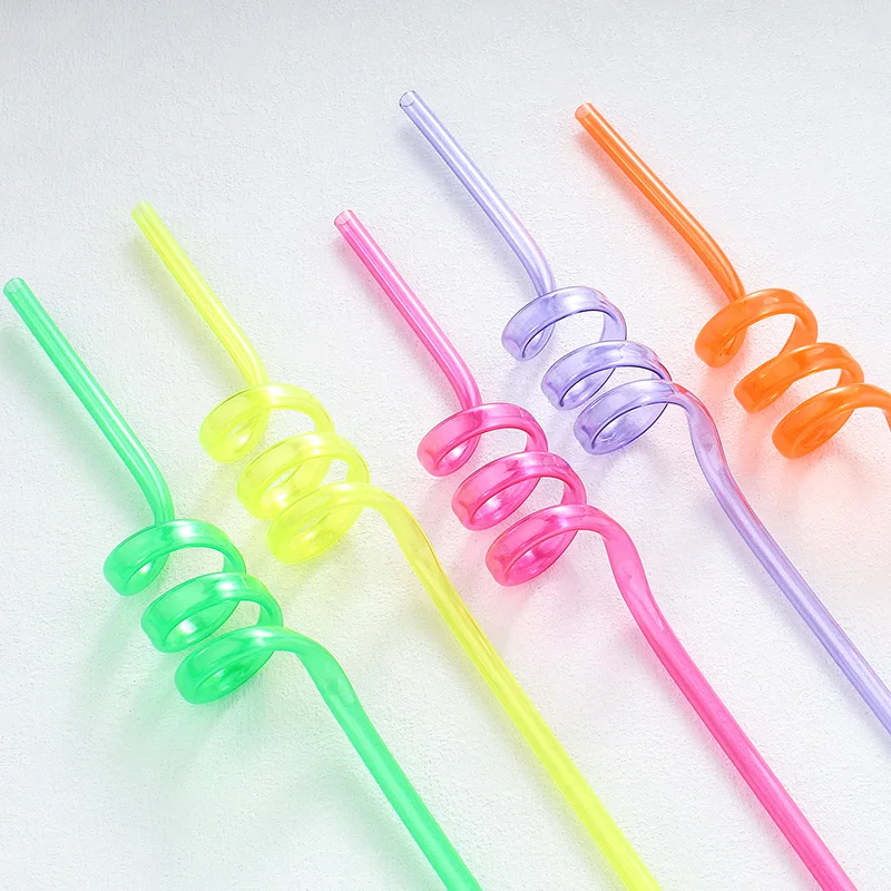 12pcs Straw Colorful Reusable Spiral Plastic Drinking Straws, Funny Straws for Children Birthday Party Supplies, Christmas