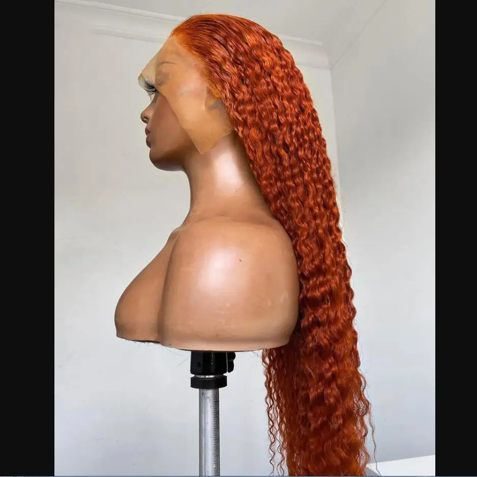 Kinky Curly Lace Front Wig, Matched cabelo do bebê, Preplucked, Glueless, macio, laranja, resistente ao calor, todos os dissipadores, diariamente, 26 ", 180 Densidade