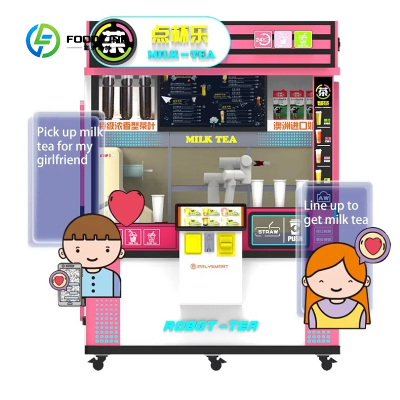 Customized Self-Making Milk Tea Robot Beverage Equipment, Coin Operated Intelligent Auto Milk Tea Vending Machine