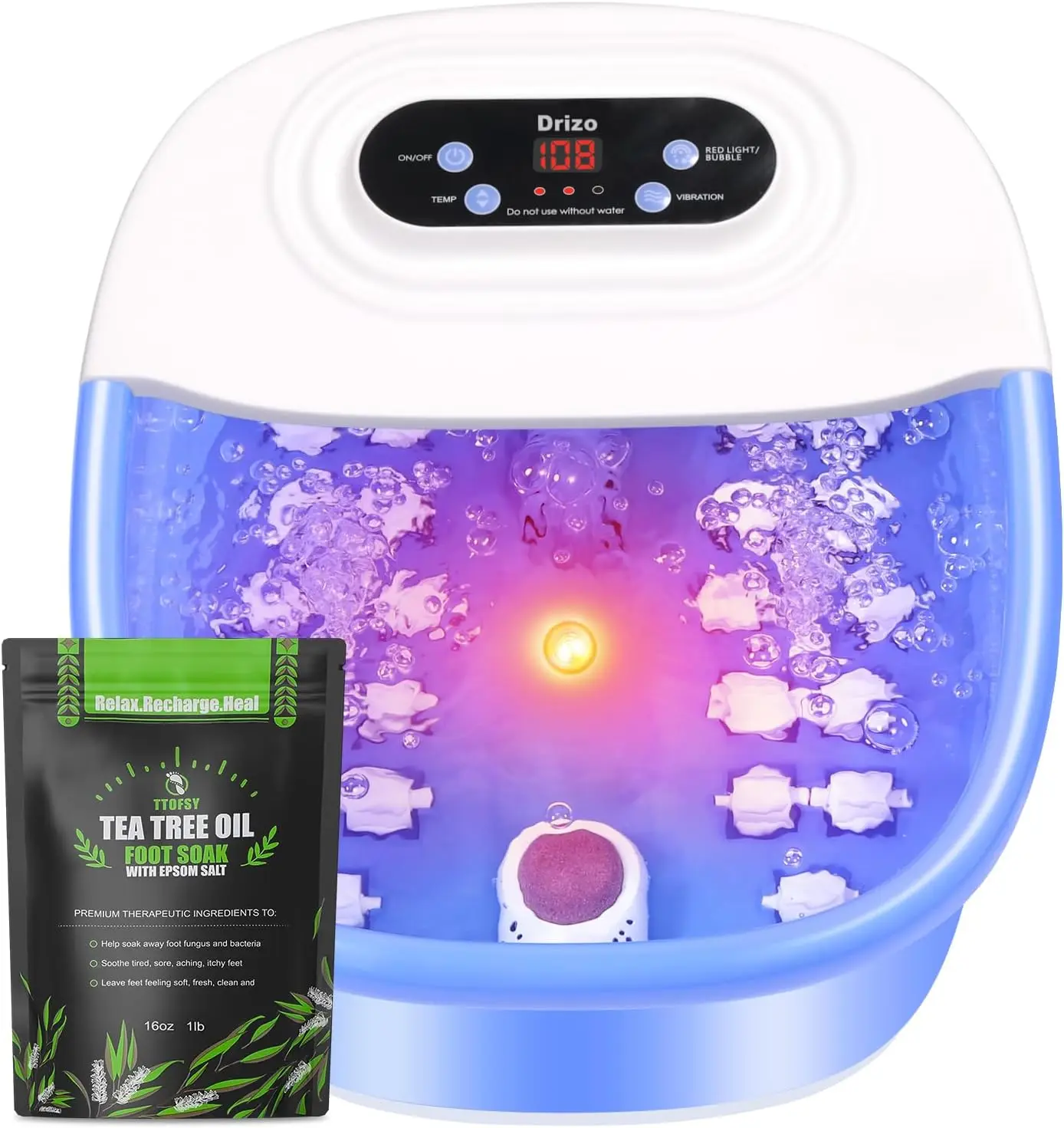 

Heated Foot Spa Massager with Temperature Control, Jets, Vibration, 16oz Tea Tree Oil Soak & 22 Rollers