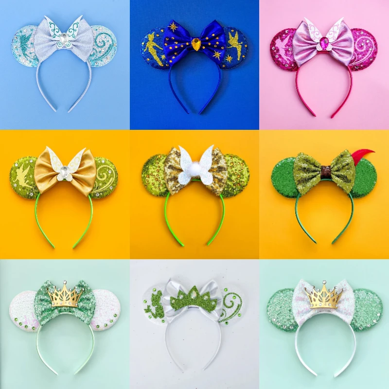 10pcs Wholesale Disney Tinker Bell Headbands For Girls Vine Flower Ears Hair Accessories Women Cosplay Wings Fairy Hairband Kids