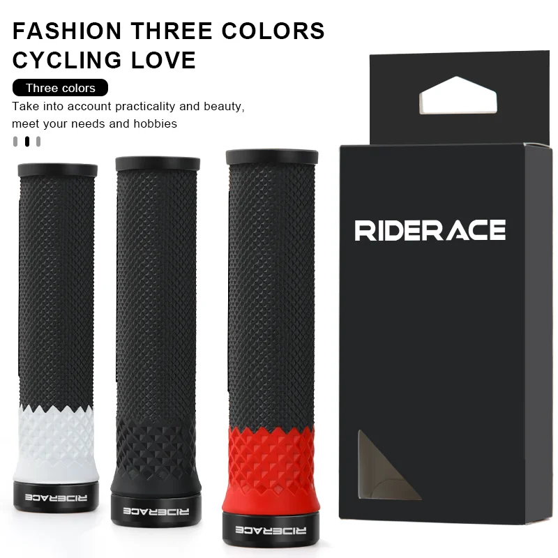 RIDERACE Bicycle Handlebar Grips Non-slip For MTB Mountain Lock on Bike Handle Bar Cover Aluminium Alloy TPR Rubber Cycling Bmx
