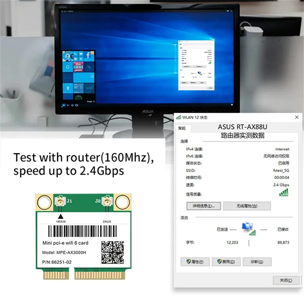 واي فاي 6 AX200HMW 3000Mbps بطاقة واي فاي لاسلكية بلوتوث 5.2 802.11ax/ac AX3000H ثنائي النطاق 2.4Ghz/5Ghz محول الشبكة ل Win10/11